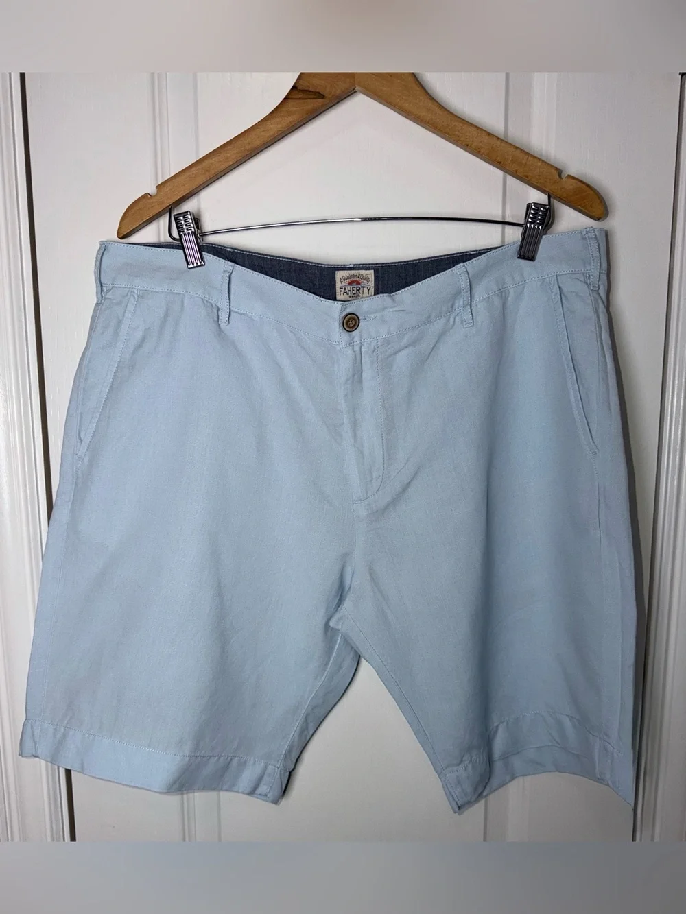 Faherty Malibu Linen & Cotton Chino Shorts  Light Blue Size 36